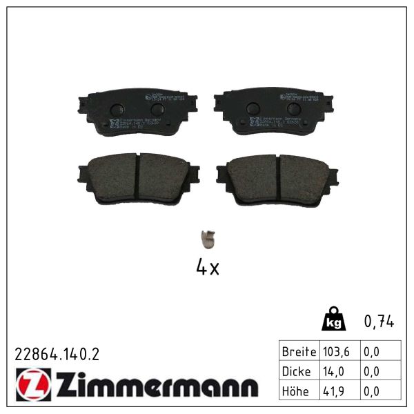 ZIMMERMANN Bremseklodser 228641402 bagaksel for MITSUBISHI MITSUBISHI (GAC)