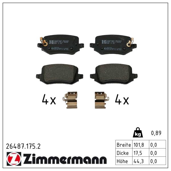 ZIMMERMANN Bremseklodser 264871752 bagaksel for HYUNDAI