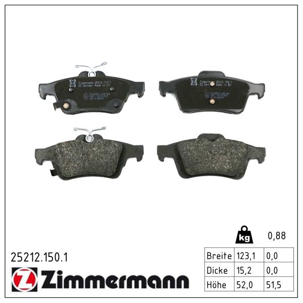 ZIMMERMANN Bremseklodser 252121501 bagaksel for FORD