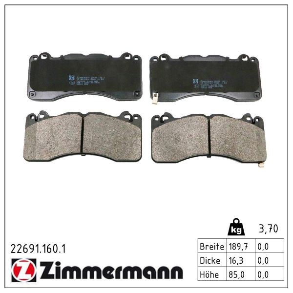 ZIMMERMANN Bremseklodser 226911601 foraksel for FORD USA