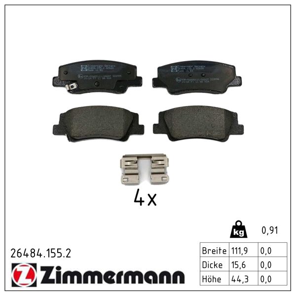 ZIMMERMANN Bremseklodser 264841552 bagaksel for HYUNDAI KIA