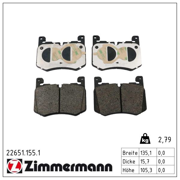 ZIMMERMANN Bremseklodser 226511551 foraksel for JAGUAR LAND ROVER