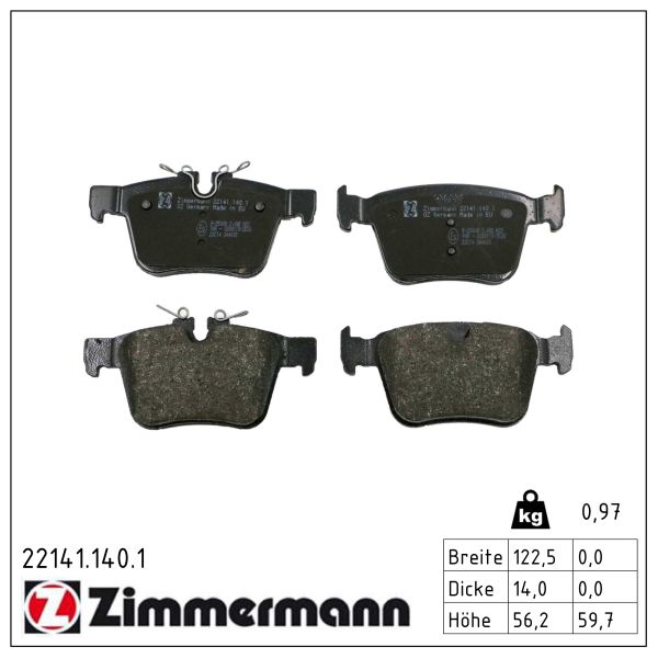 ZIMMERMANN Bremseklodser 221411401 bagaksel for JAGUAR