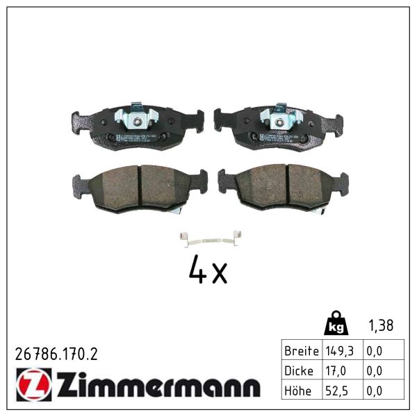 ZIMMERMANN Bremseklodser 267861702 foraksel for FIAT