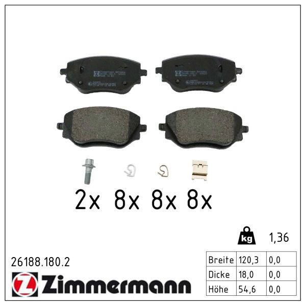 ZIMMERMANN Bremseklodser 261881802 foraksel for NISSAN DACIA