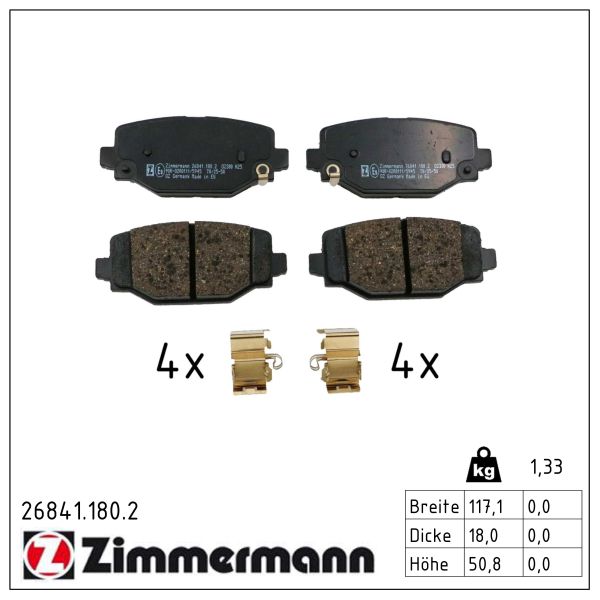 ZIMMERMANN Bremseklodser 268411802 bagaksel for JEEP