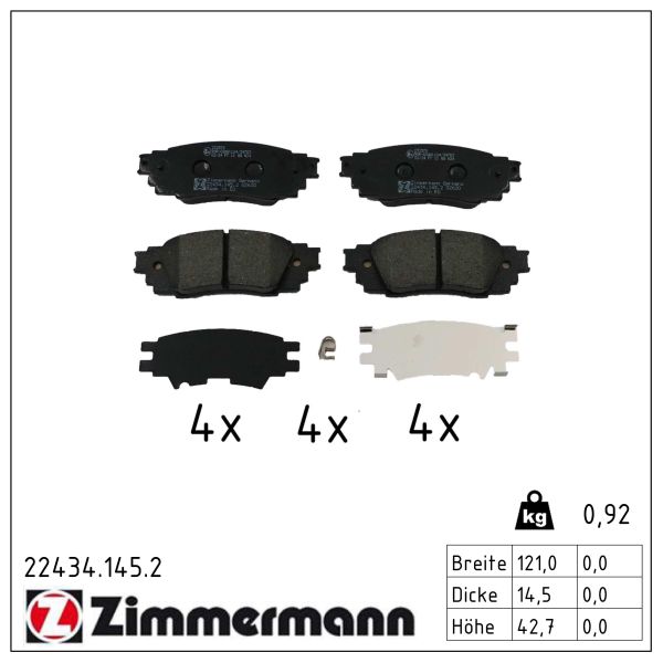 ZIMMERMANN Bremseklodser 224341452 bagaksel for TOYOTA TOYOTA (GAC) LEXUS
