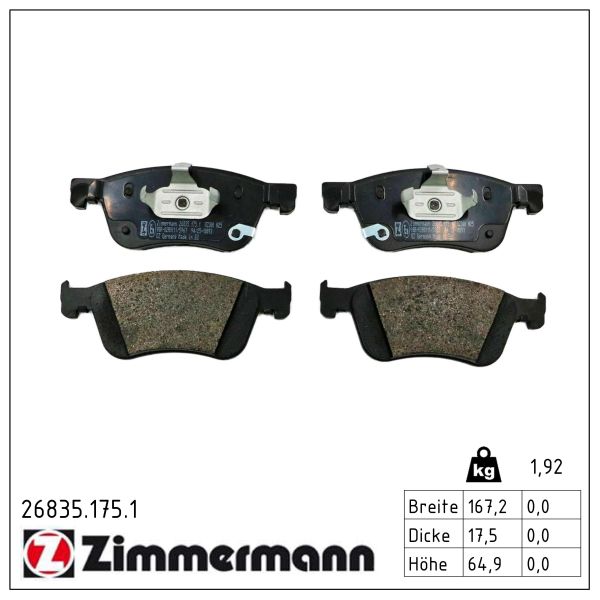 ZIMMERMANN Bremseklodser 268351751 foraksel for NISSAN RENAULT