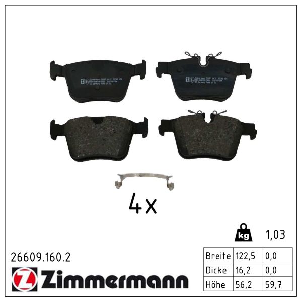ZIMMERMANN Bremseklodser 266091602 bagaksel for VOLVO