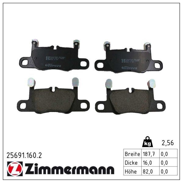 ZIMMERMANN Bremseklodser 256911602 bagaksel for PORSCHE