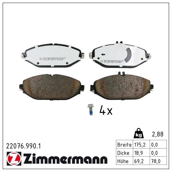 ZIMMERMANN Bremseklodser 220769901 foraksel for MERCEDES-BENZ (BBDC) MERCEDES-BENZ