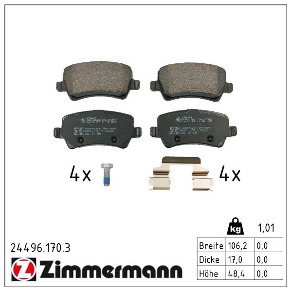 ZIMMERMANN Bremseklodser 244961703 bagaksel for VOLVO LAND ROVER