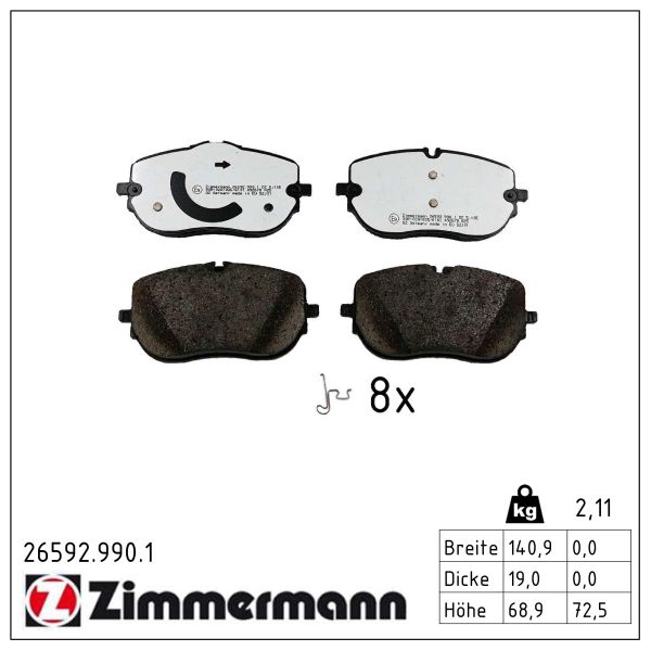 ZIMMERMANN Bremseklodser 265929901 foraksel for MERCEDES-BENZ