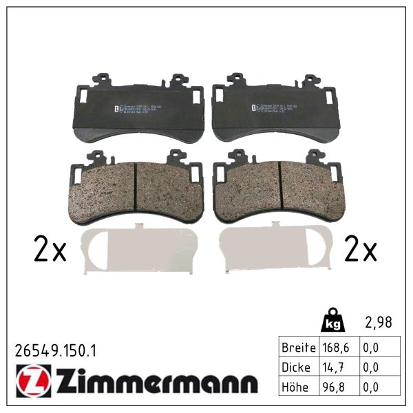 ZIMMERMANN Bremseklodser 265491501 foraksel for MERCEDES-BENZ