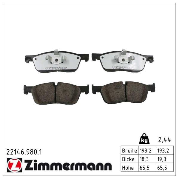 ZIMMERMANN Bremseklodser 221469801 foraksel for JAGUAR LAND ROVER LAND ROVER (CHERY)