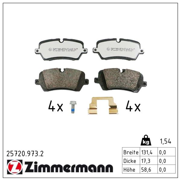 ZIMMERMANN Bremseklodser 257209732 bagaksel for LAND ROVER