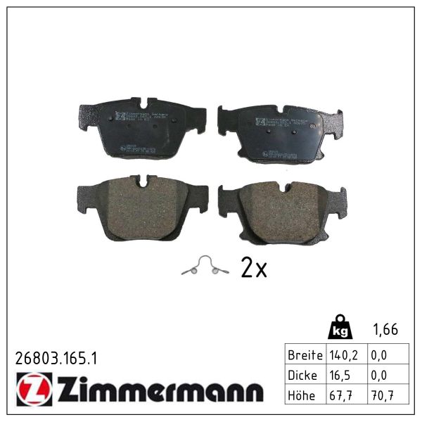 ZIMMERMANN Bremseklodser 268031651 bagaksel for BMW