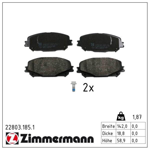 ZIMMERMANN Bremseklodser 228031851 foraksel for RENAULT