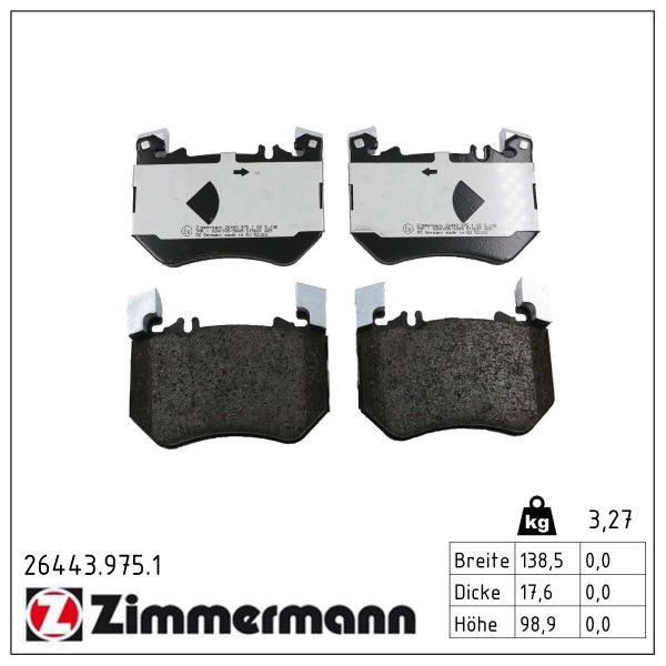 ZIMMERMANN Bremseklodser 264439751 foraksel for MERCEDES-BENZ