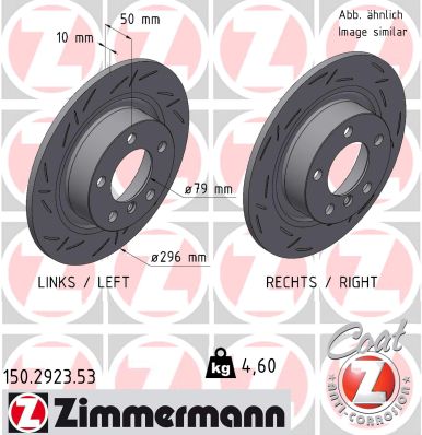 ZIMMERMANN Bremseskive 150292353 bagaksel lukket 296mm 10mm for MINI