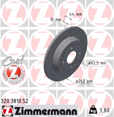ZIMMERMANN Bremseskive 320381052 bagaksel perforeret 262mm 10mm for HYUNDAI KIA (DYK)