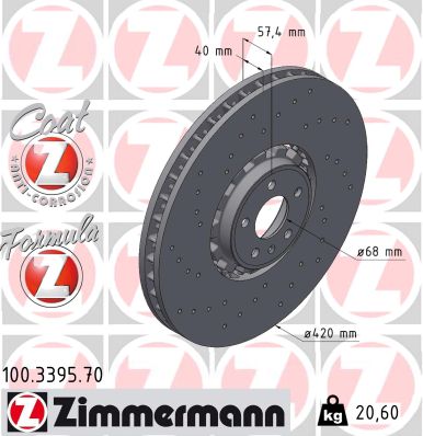 ZIMMERMANN Bremseskive 100339570 foraksel 420mm 40mm for AUDI