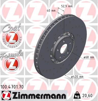 ZIMMERMANN Bremseskive 100.4701.70 foraksel 420mm 40mm for AUDI