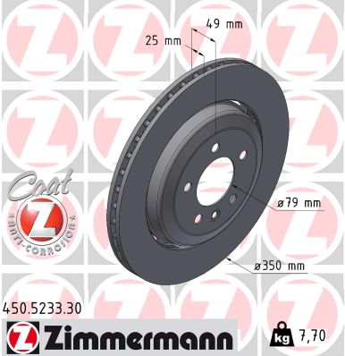 ZIMMERMANN Bremseskive 450523330 bagaksel 350mm 25mm for LAND ROVER