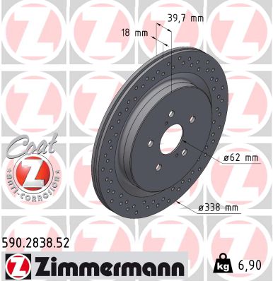 ZIMMERMANN Bremseskive 590283852 bagaksel perforeret 338mm 18mm for LEXUS
