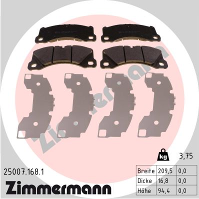 ZIMMERMANN Bremseklodser 250071681 foraksel for PORSCHE