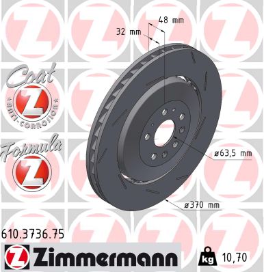ZIMMERMANN Bremseskive 610373675 højre foraksel 370mm 32mm for VOLVO