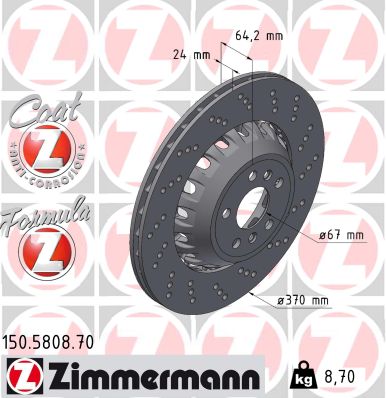ZIMMERMANN Bremseskive 150580870 Bagaksel højre 370mm 24mm for BMW