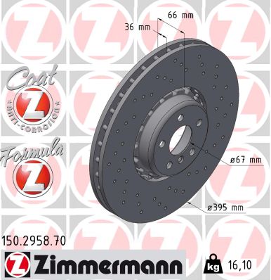 ZIMMERMANN Bremseskive 150.2958.70 højre foraksel 395mm 36mm for BMW
