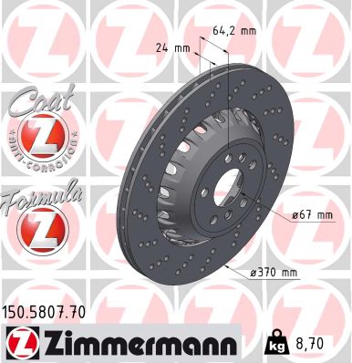 ZIMMERMANN Bremseskive 150580770 Bagaksel venstre 370mm 24mm for BMW