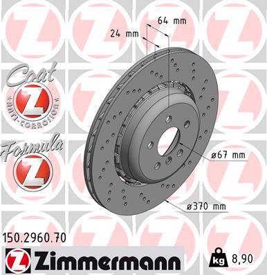 ZIMMERMANN Bremseskive 150296070 Bagaksel højre 370mm 24mm for BMW