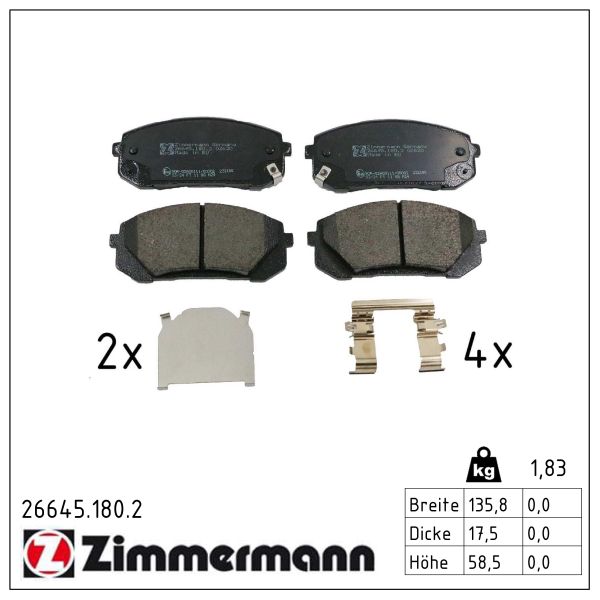 ZIMMERMANN Bremseklodser 266451802 foraksel for HYUNDAI KIA