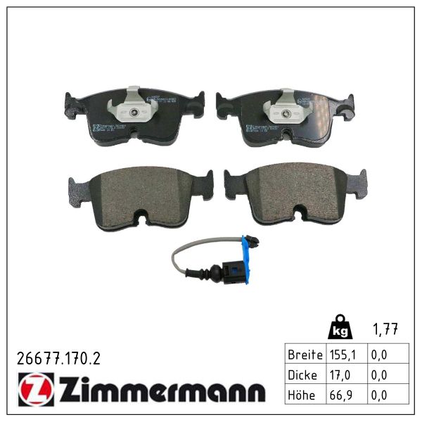 ZIMMERMANN Bremseklodser 266771702 foraksel for FORD VAG