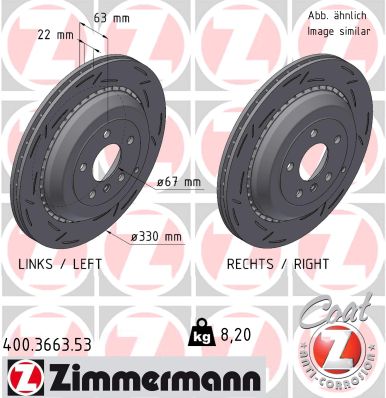 ZIMMERMANN Bremseskive 400366353 bagaksel lukket 330mm 22mm for MERCEDES-BENZ