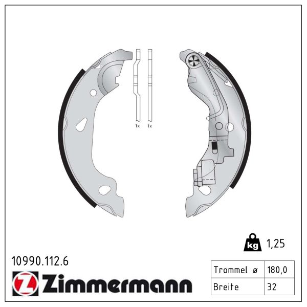 ZIMMERMANN Bremsebakkesæt 109901126 bagaksel for FIAT