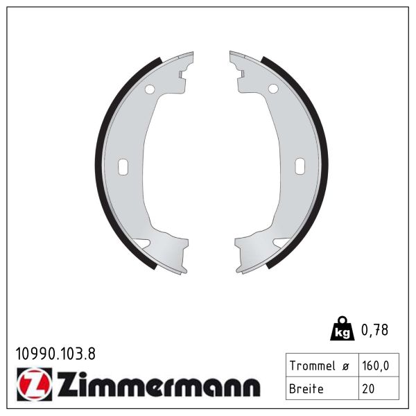 ZIMMERMANN Bremsebakkesæt, parkeringsbremse 109901038 bagaksel for BMW