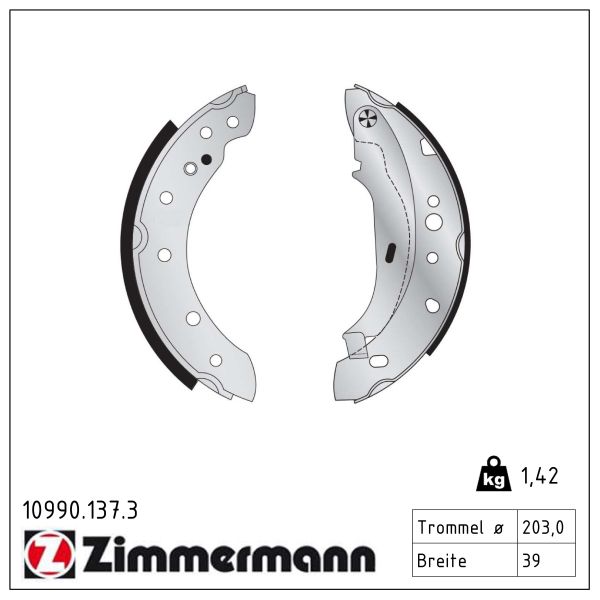 ZIMMERMANN Bremsebakkesæt, parkeringsbremse 109901373 bagaksel for CITROËN/PEUGEOT