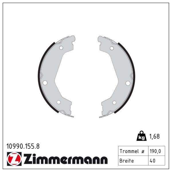 ZIMMERMANN Bremsebakkesæt, parkeringsbremse 109901558 bagaksel for KIA