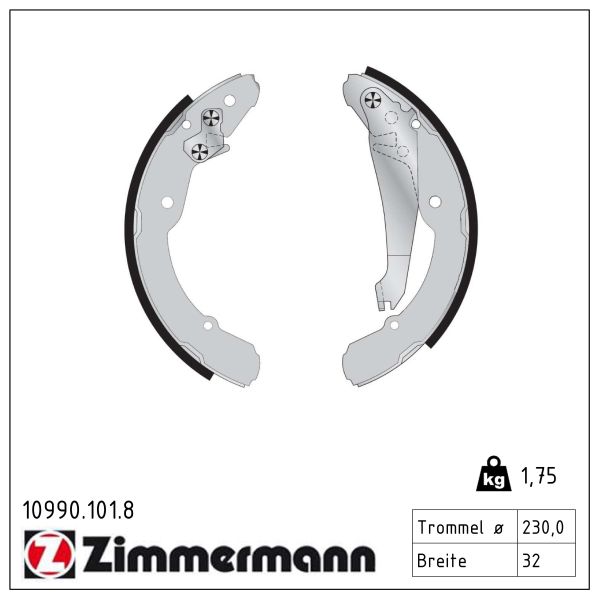 ZIMMERMANN Bremsebakkesæt 109901018 bagaksel for SKODA