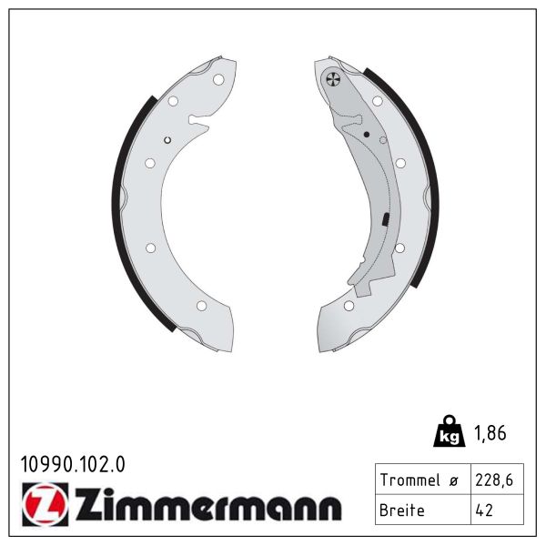 ZIMMERMANN Bremsebakkesæt 109901020 bagaksel for RENAULT CITROËN/PEUGEOT