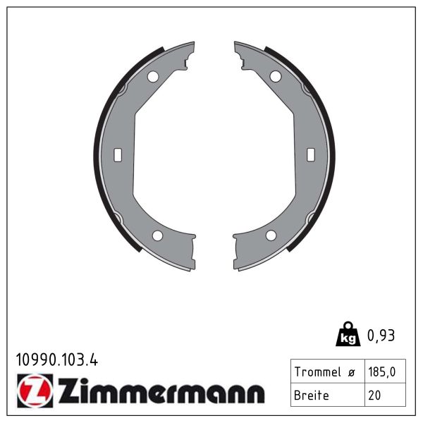 ZIMMERMANN Bremsebakkesæt, parkeringsbremse 109901034 bagaksel for BMW