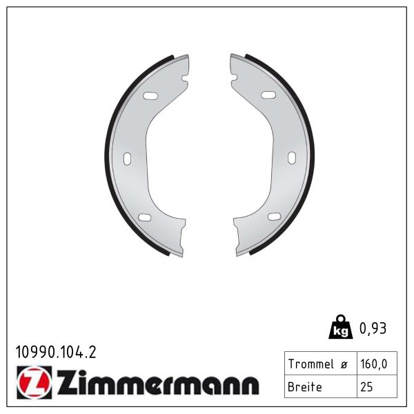 ZIMMERMANN Bremsebakkesæt, parkeringsbremse 109901042 bagaksel for ALFA ROMEO BMW FIAT