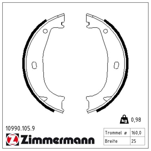 ZIMMERMANN Bremsebakkesæt, parkeringsbremse 109901059 bagaksel for BMW