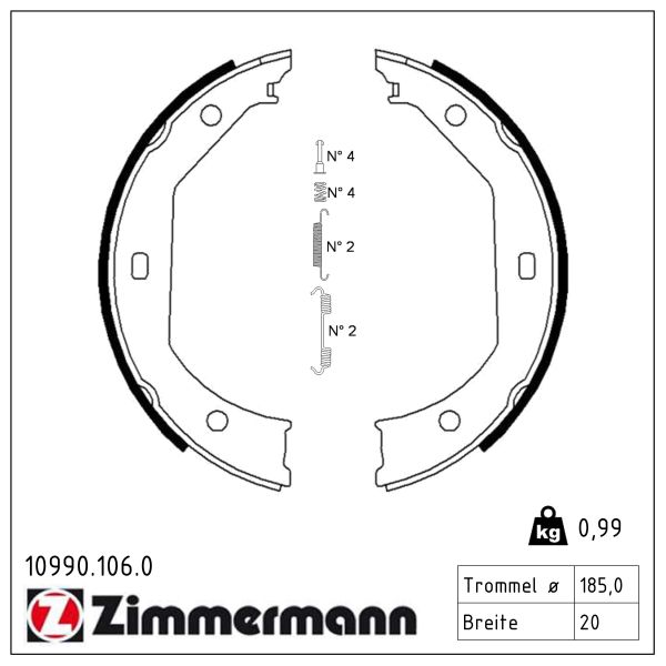 ZIMMERMANN Bremsebakkesæt, parkeringsbremse 109901060 bagaksel for BMW