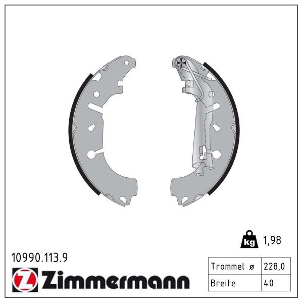 ZIMMERMANN Bremsebakkesæt 109901139 bagaksel for OPEL FIAT
