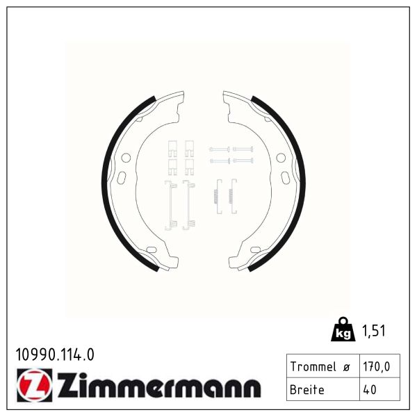 ZIMMERMANN Bremsebakkesæt, parkeringsbremse 109901140 bagaksel for FIAT CITROËN/PEUGEOT